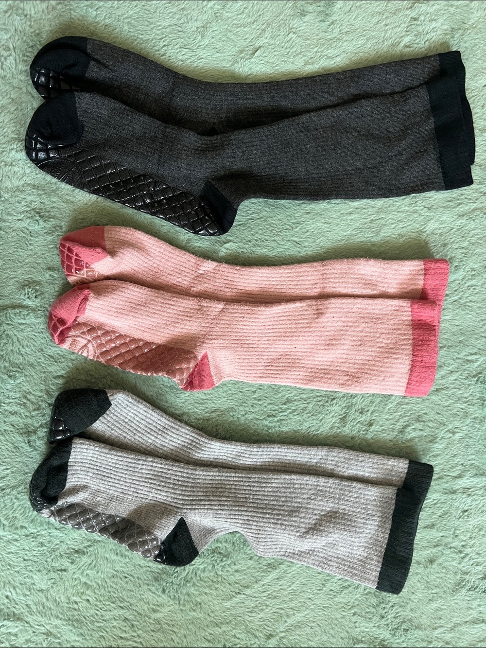 Set of 3 Cozy Gripper Knee-High Compression Socks - Black, Pink, Gray
